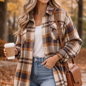 Fall Plaid Shacket Jacket | Cozy Button Front | Size XL